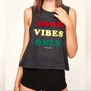 Spiritual Gangster Good Vibes Only Graphic Sleeveless Crop Top Size S